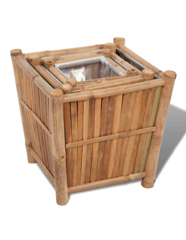 Letti Rialzati in Bambù 3 pz con Rivestimento in Nylon