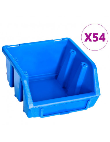 Kit Contenitori di Stoccaggio 96 pz con Pannelli a Parete Blu