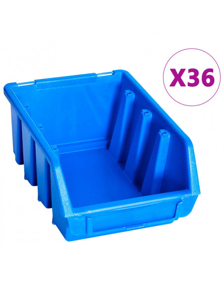 Kit Contenitori di Stoccaggio 96 pz con Pannelli a Parete Blu