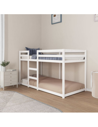 Letto a Castello Bianco 90x190 cm in Legno Massello di Pino