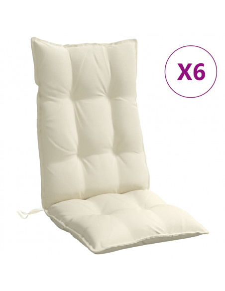 Cuscini per Sedia con Schienale Alto 6 pz Crema Tessuto Oxford