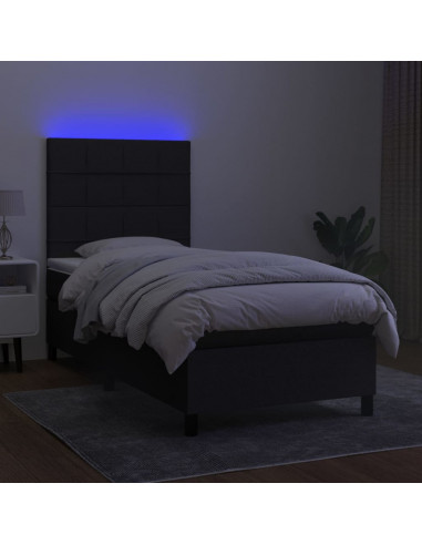 Letto a Molle con Materasso e LED Nero 80x200 cm in Tessuto