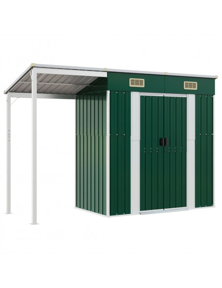 Capanno Giardino con Tetto Esteso Verde 277x110,5x181cm Acciaio