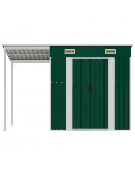 Capanno Giardino con Tetto Esteso Verde 277x110,5x181cm Acciaio