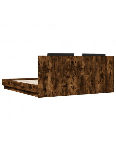 Giroletto con Testiera e LED Rovere Fumo 160x200 cm