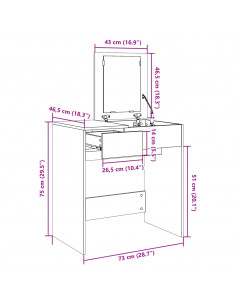 Toeletta con Specchio Bianco 73x46,5x120 cm