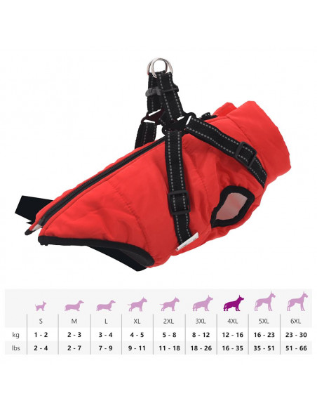 Cappotto Cani con Imbracatura Impermeabile Riflettente Rosso M