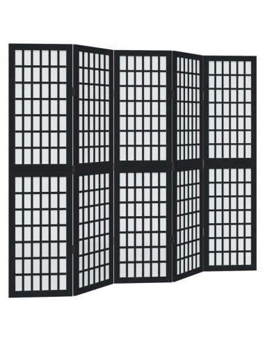 Divisorio Ambienti 5 Pannelli Nero Legno Massello di Paulownia
