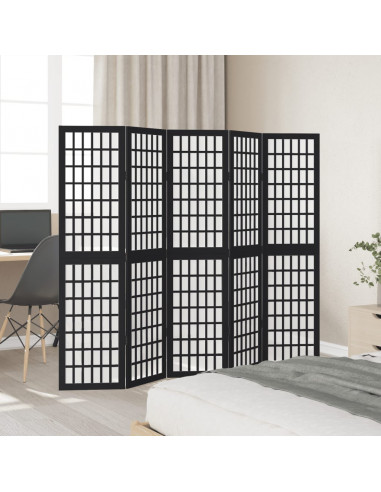 Divisorio Ambienti 5 Pannelli Nero Legno Massello di Paulownia