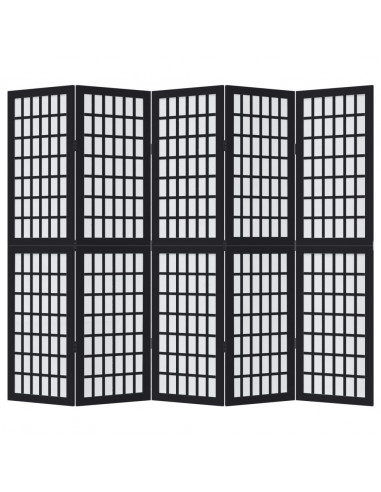 Divisorio Ambienti 5 Pannelli Nero Legno Massello di Paulownia