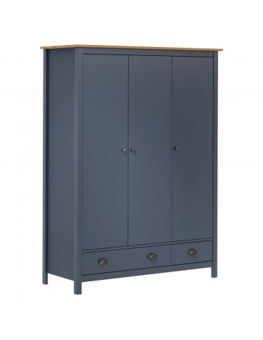 Armadio a 3 Ante Hill Grigio 127x50x170 cm in Legno di Pino