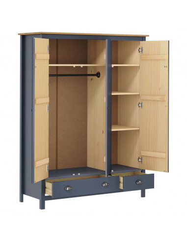 Armadio a 3 Ante Hill Grigio 127x50x170 cm in Legno di Pino