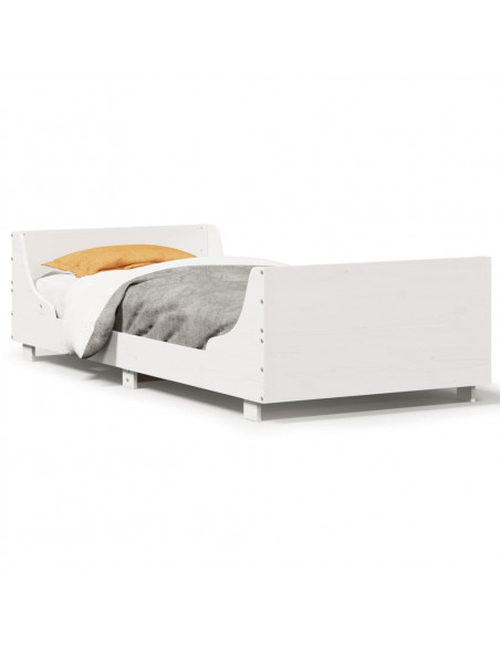 Giroletto con Testiera Bianco 100x200 cm Legno Massello di Pino