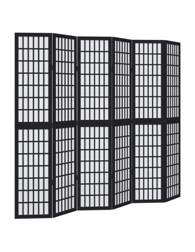 Divisorio Ambienti 6 Pannelli Nero Legno Massello di Paulownia