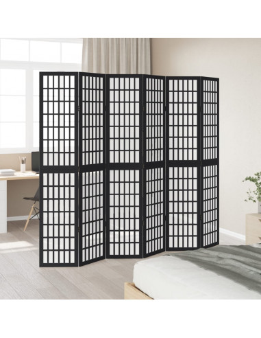 Divisorio Ambienti 6 Pannelli Nero Legno Massello di Paulownia