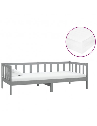Divano Letto con Materasso 90x200 cm Grigio in Legno di Pino