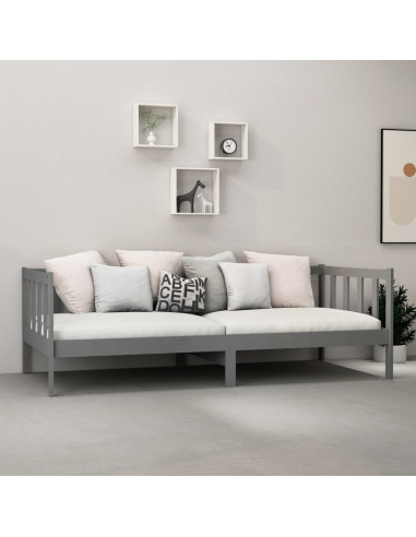 Divano Letto con Materasso 90x200 cm Grigio in Legno di Pino