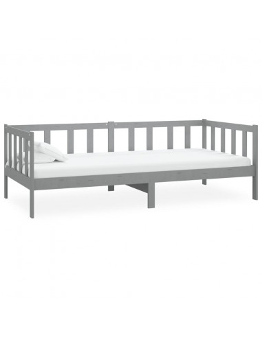 Divano Letto con Materasso 90x200 cm Grigio in Legno di Pino