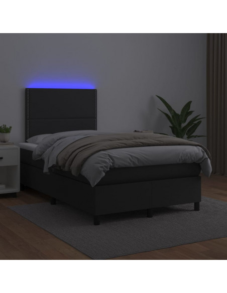 Giroletto a Molle con Materasso e LED Nero 120x200cm Similpelle
