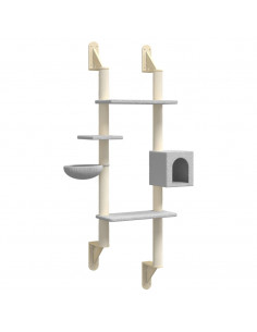 Albero per Gatti con Tiragraffi a Parete Grigio Chiaro 180 cm 2