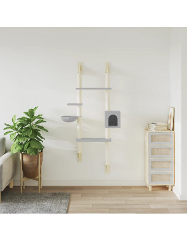 Albero per Gatti con Tiragraffi a Parete Grigio Chiaro 180 cm