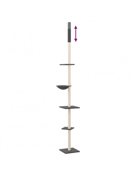 Albero per Gatti Pavimento Soffitto Grigio Scuro 263,5-289,5 cm