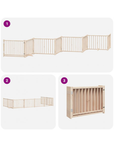 Cancello per Cani Porta Pieghevole 8 Pannelli 640 cm in Pioppo