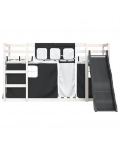 Letto a Castello con Scivolo e Tende Bianco e Nero 80x200 cm 2