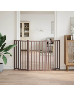 Cancello Cani Pieghevole 3Pannelli Marrone 150cm Massello Abete 2