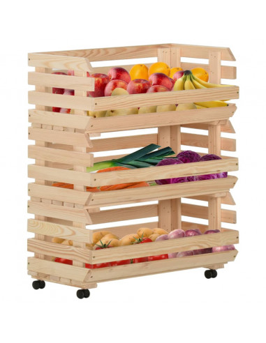 Carrello Portaverdure 77x30x80 cm in Legno Massello di Pino