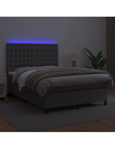 Giroletto Molle con Materasso e LED Grigio 140x190cm Similpelle