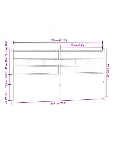 Testiera di Ricambio Rovere Marrone 180 cm in Acciaio e Truciolato