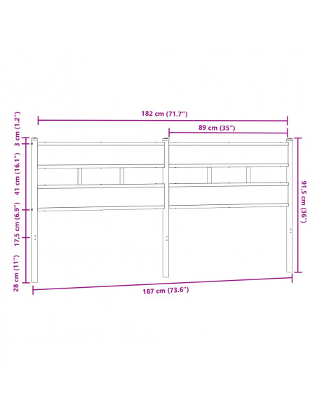 Testiera di Ricambio Rovere Marrone 180 cm in Acciaio e Truciolato
