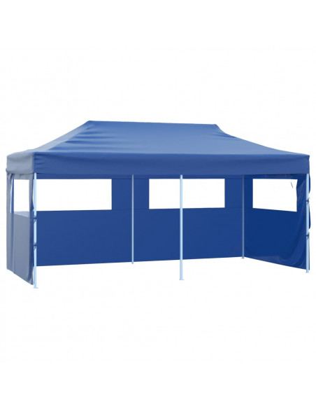 Gazebo Pieghevole con 4 Pareti 3x6m Acciaio Blu