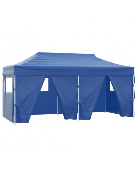 Gazebo Pieghevole con 4 Pareti 3x6m Acciaio Blu