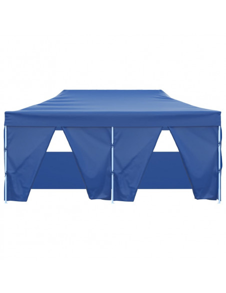 Gazebo Pieghevole con 4 Pareti 3x6m Acciaio Blu
