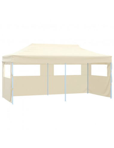 Gazebo Professionale Pieghevole con 4 Pareti 3x6m Acciaio Crema