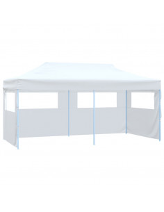 Gazebo Pieghevole con 4 Pareti 3x6 m Acciaio Bianco 2