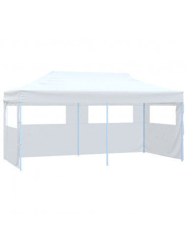 Gazebo Pieghevole con 4 Pareti 3x6 m Acciaio Bianco
