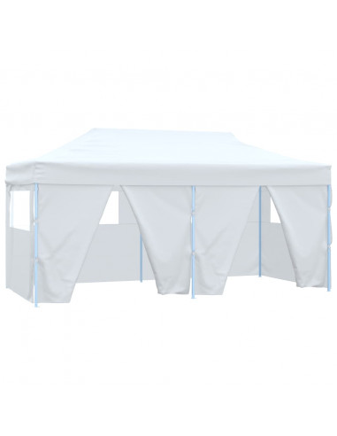 Gazebo Pieghevole con 4 Pareti 3x6 m Acciaio Bianco