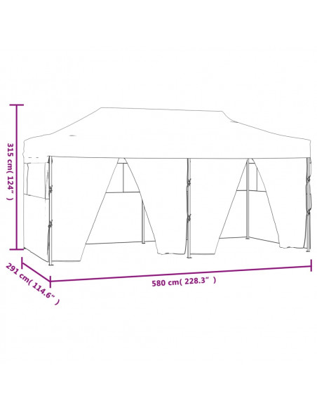 Gazebo Pieghevole con 4 Pareti 3x6 m Acciaio Bianco