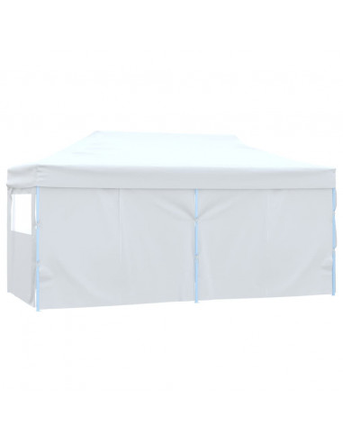 Gazebo Pieghevole con 4 Pareti 3x6 m Acciaio Bianco