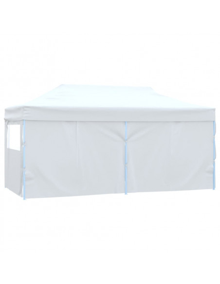 Gazebo Pieghevole con 4 Pareti 3x6 m Acciaio Bianco