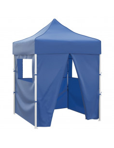 Gazebo Pieghevole Professionale 4 Pareti 2x2m Acciaio Blu 2