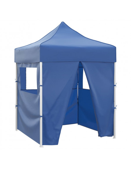 Gazebo Pieghevole Professionale 4 Pareti 2x2m Acciaio Blu