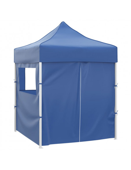 Gazebo Pieghevole Professionale 4 Pareti 2x2m Acciaio Blu