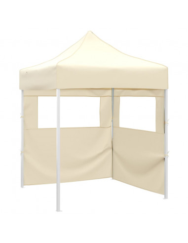 Gazebo Professionale Pieghevole con 2 Pareti 2x2m Acciaio Crema