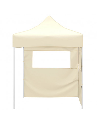 Gazebo Professionale Pieghevole con 2 Pareti 2x2m Acciaio Crema