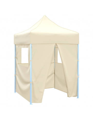 Gazebo Professionale Pieghevole con 4 Pareti 2x2m Acciaio Crema
