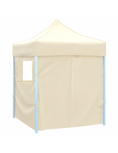 Gazebo Professionale Pieghevole con 4 Pareti 2x2m Acciaio Crema